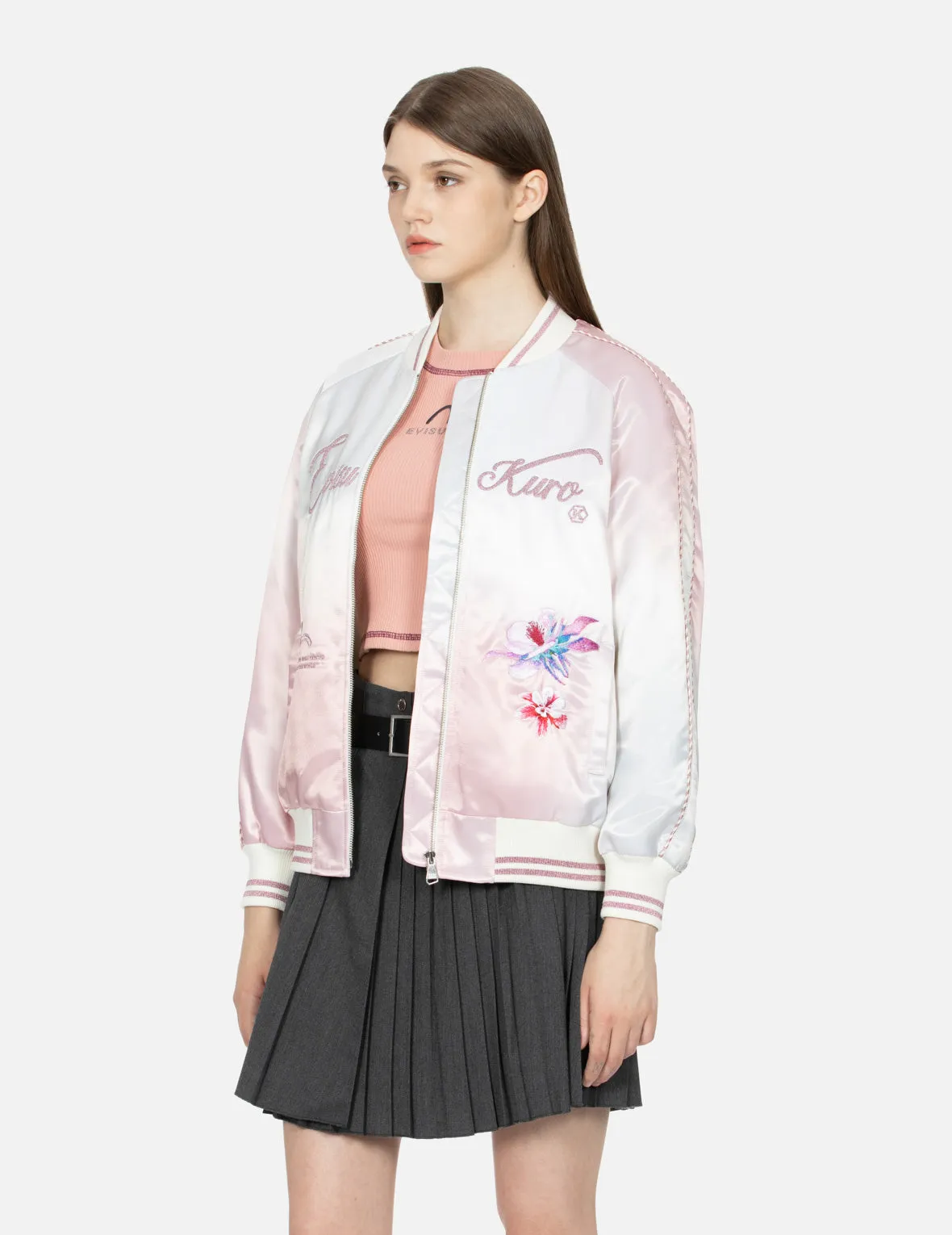 Floral Kamon Embroidery Oversized Souvenir Jacket