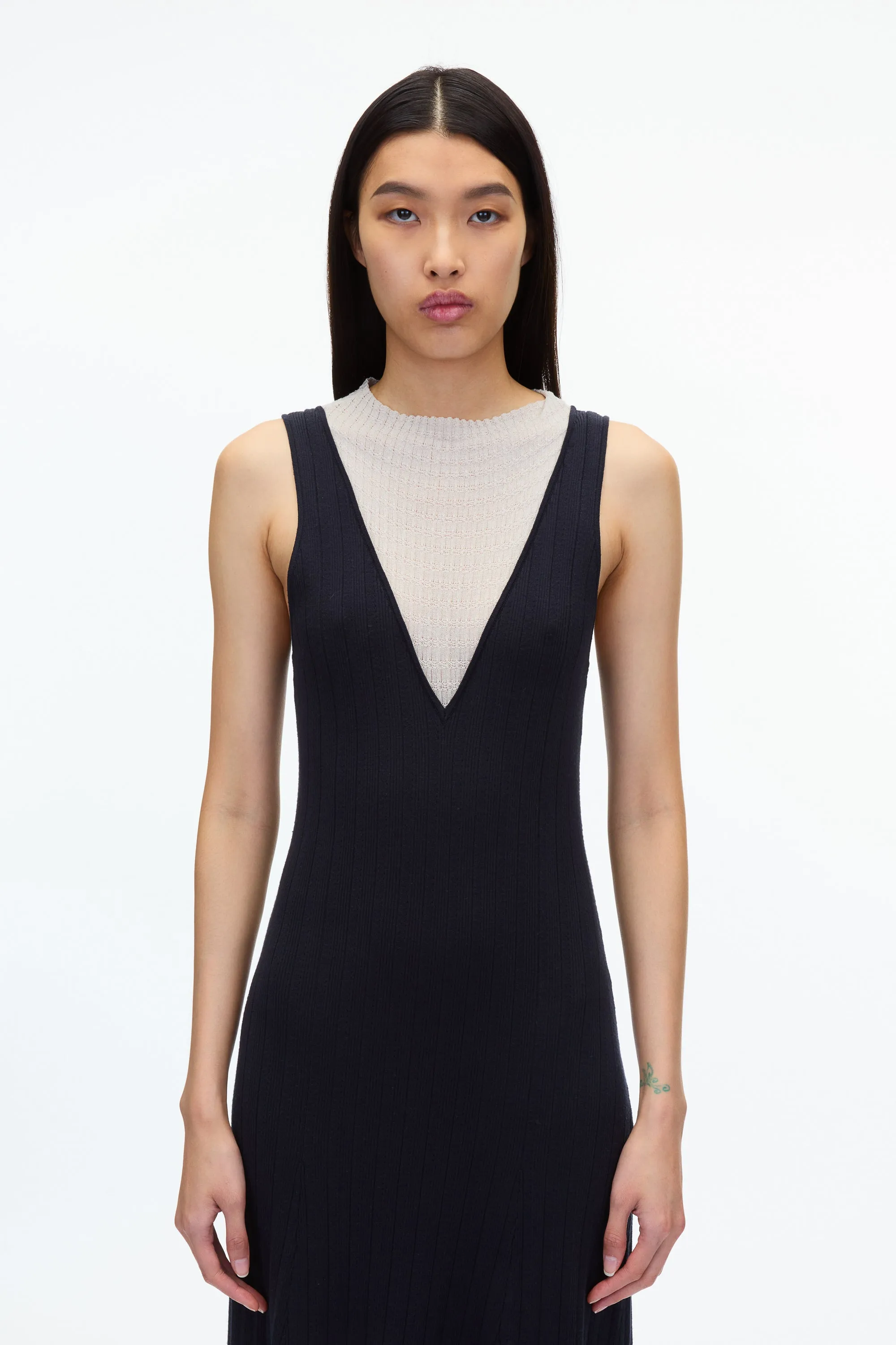 Fluid Rib Mockneck Midi Knit Dress