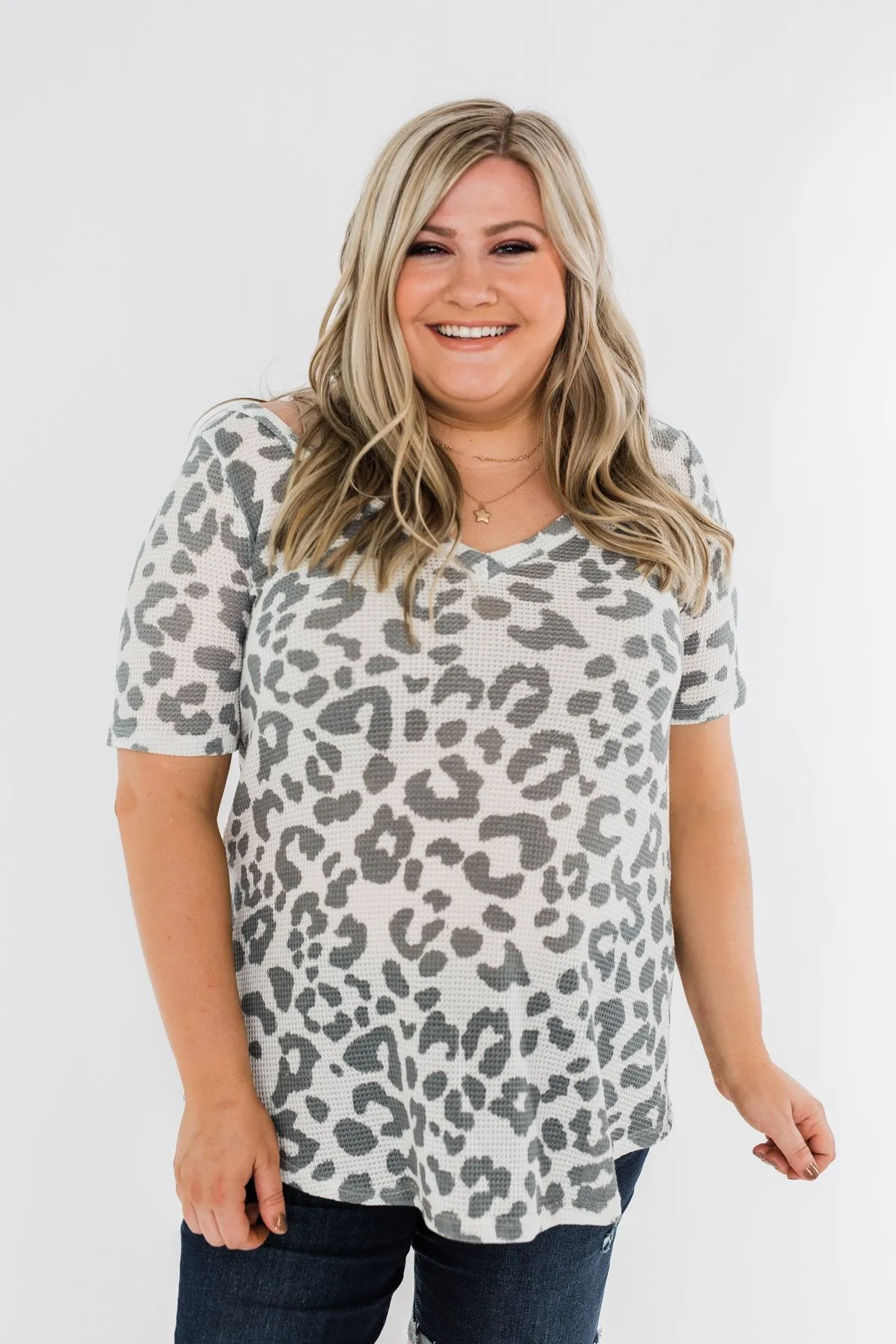 Ivory and Grey Leopard Knit Top