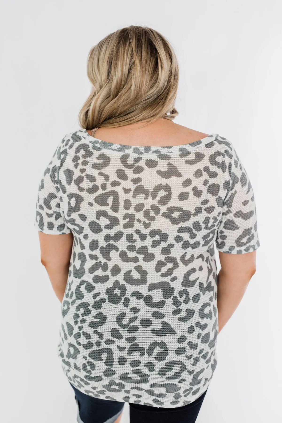 Ivory and Grey Leopard Knit Top