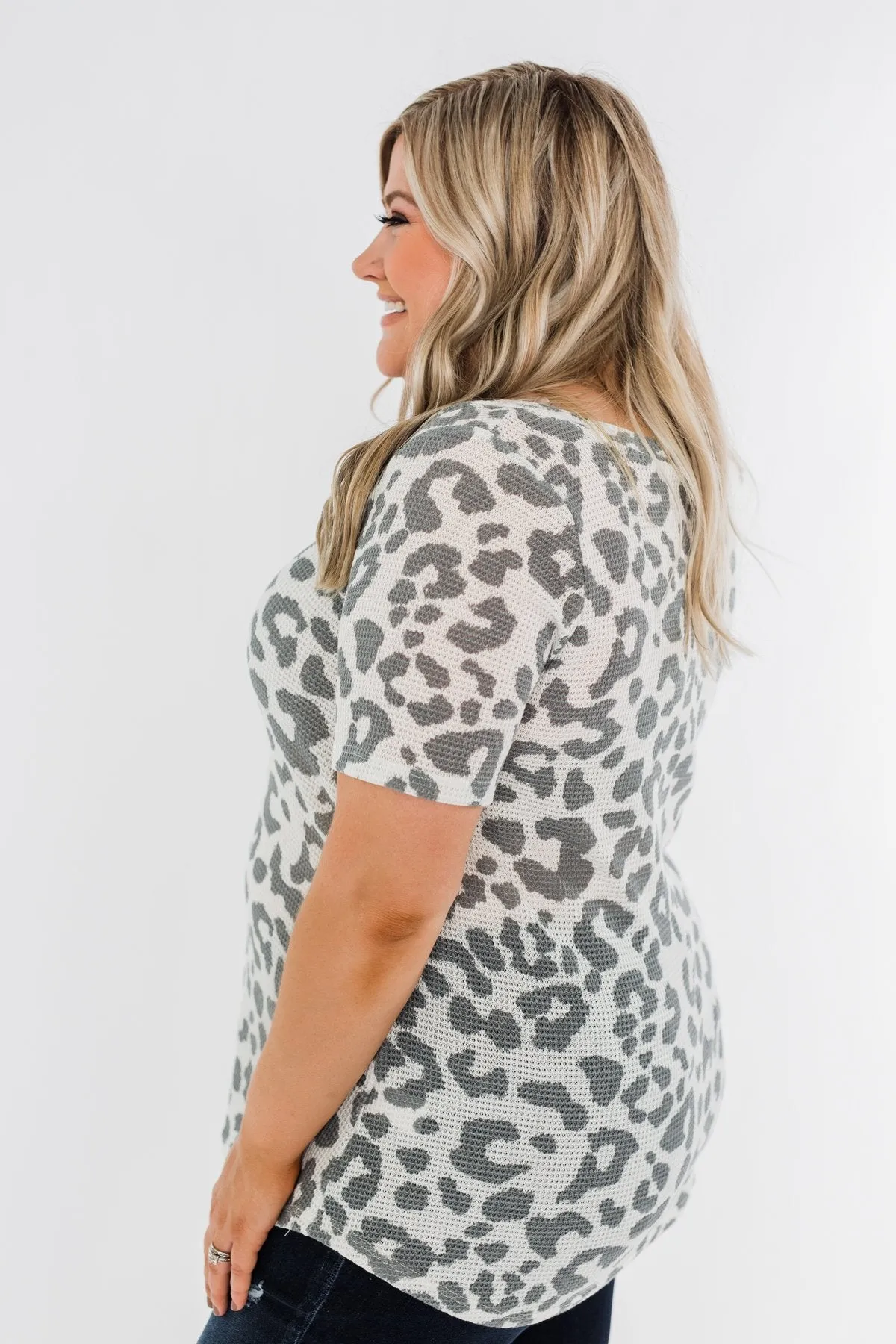 Ivory and Grey Leopard Knit Top