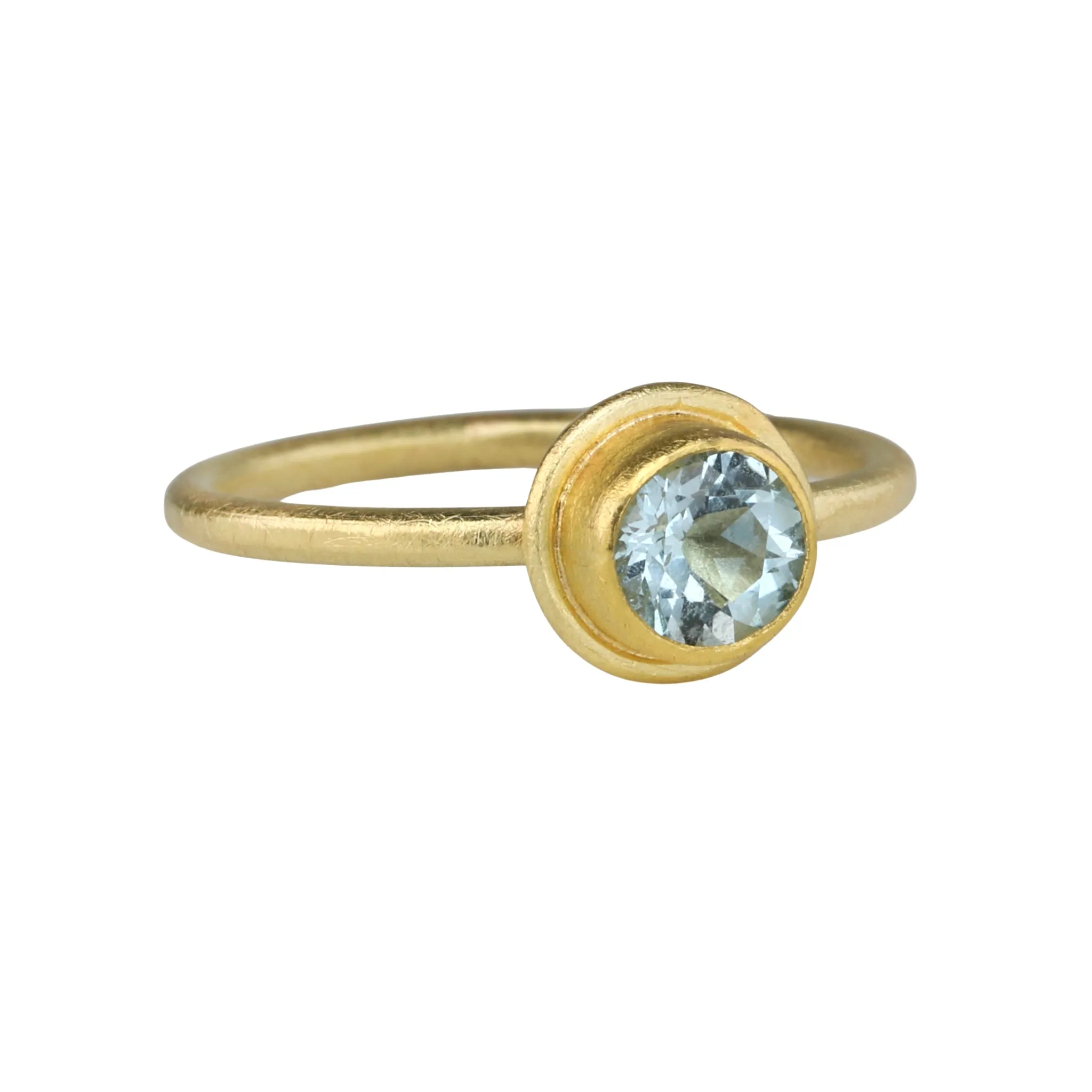 Frame Bezel-Set Round Aquamarine Ring