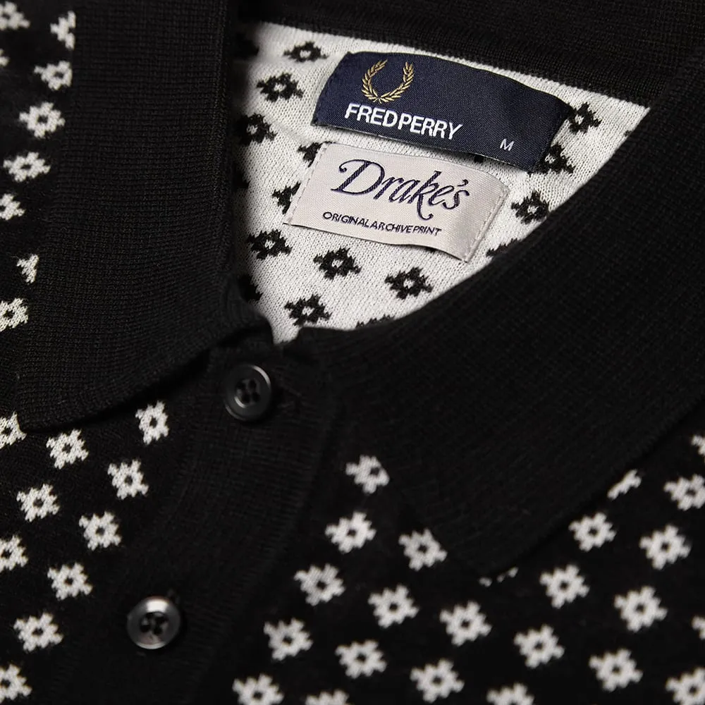 Black Monochrome Graphic Knit Polo by Fred Perry x Drake's