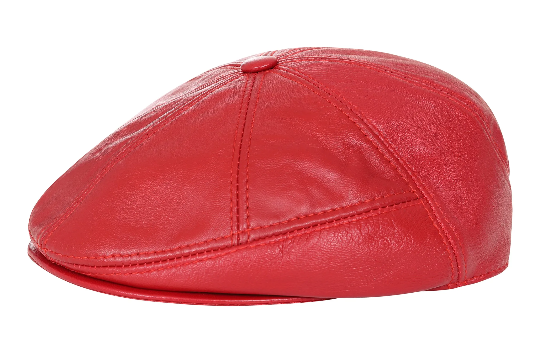 Genuine Dark Red Leather London Flat Cap - Timeless Classic