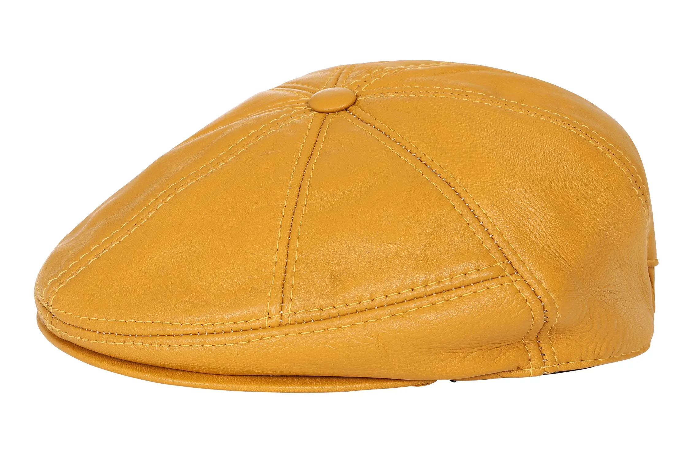 Genuine Mustard Leather London Flat Cap - Timeless Classic