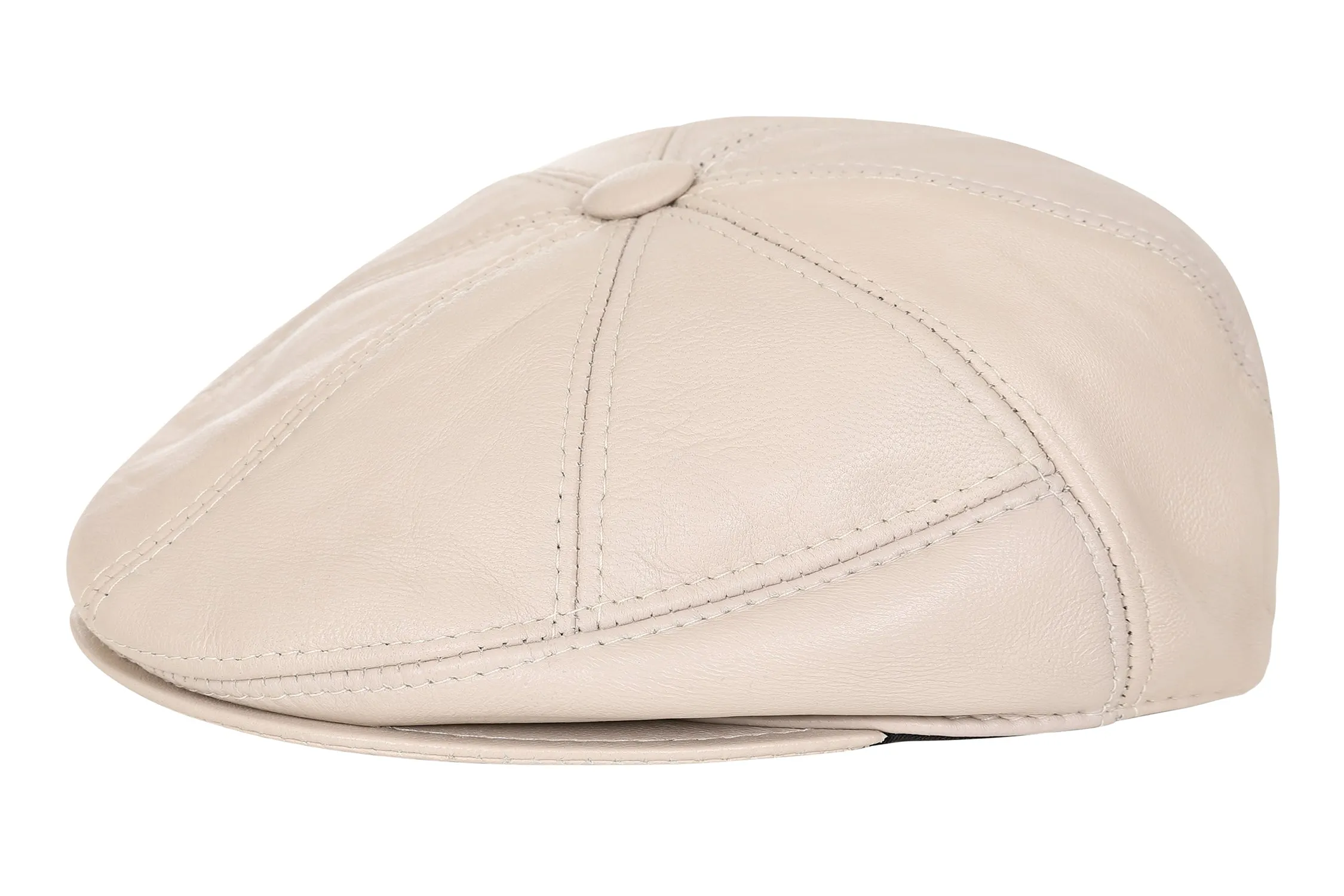 Genuine Off White Leather London Flat Cap - Timeless Classic