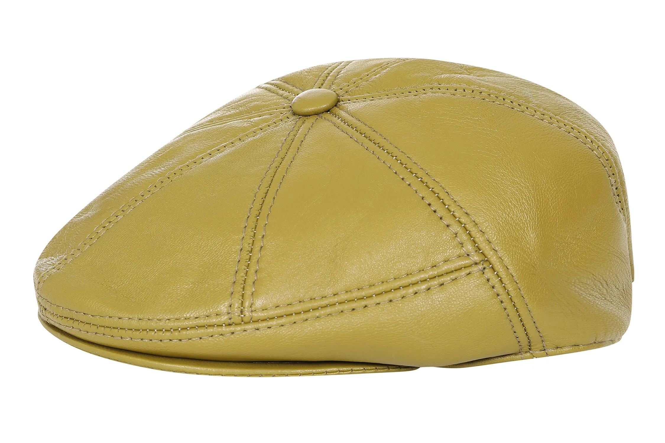 Genuine Olive Leather London Flat Cap - Timeless Classic