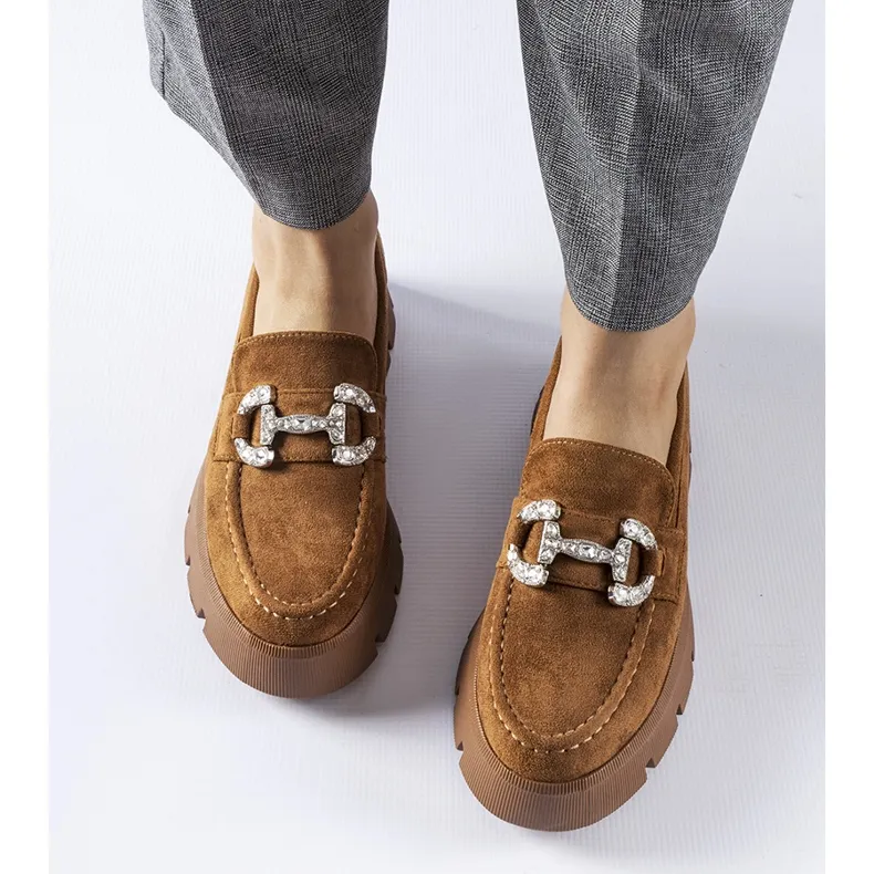 Giacomo brown moccasins rhinestones