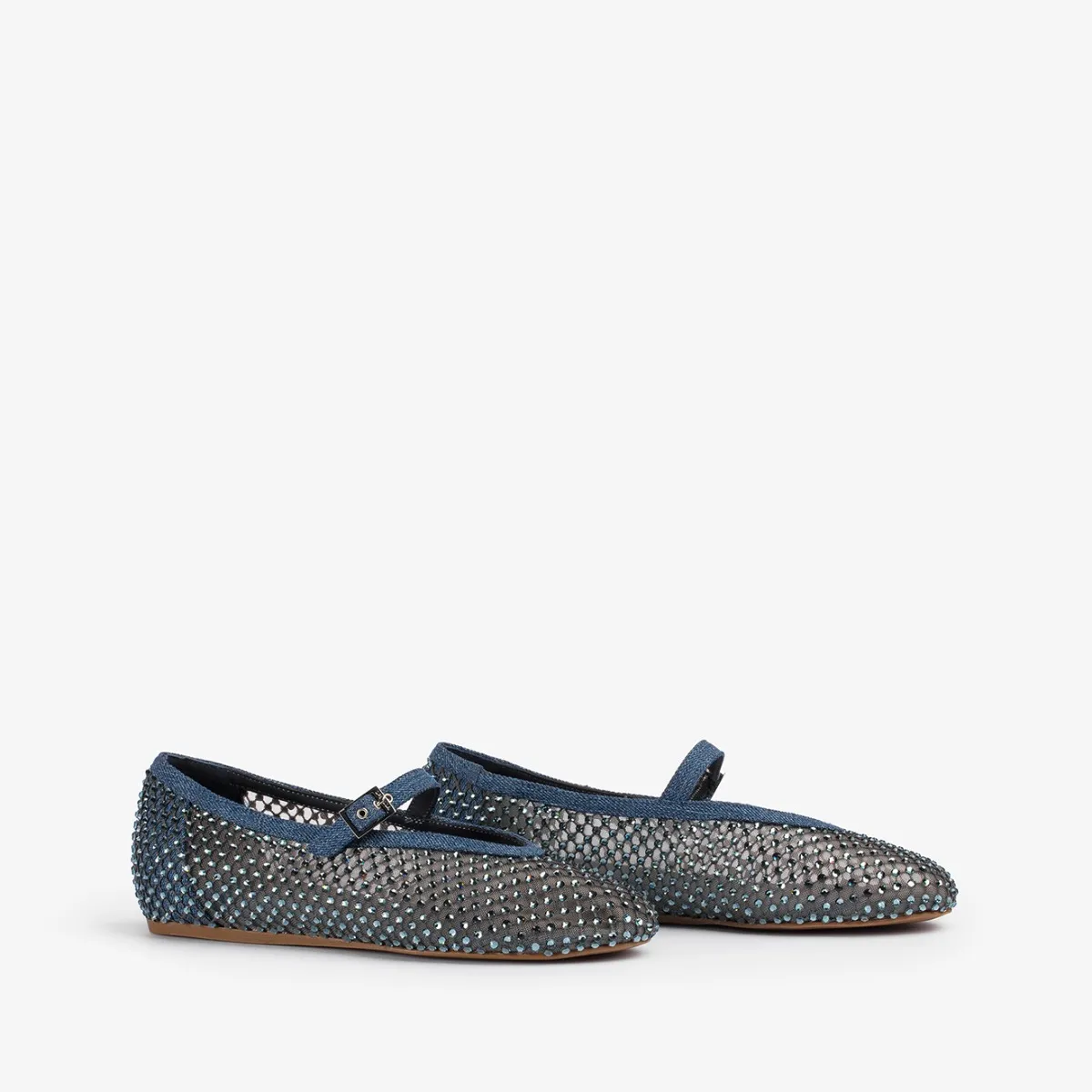 GILDA BALLET FLAT Denim blue fishnet ballet flat with Crystals