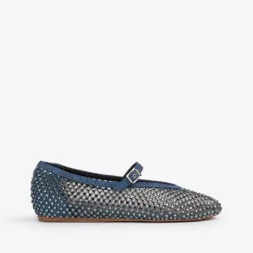 GILDA BALLET FLAT Denim blue fishnet ballet flat with Crystals