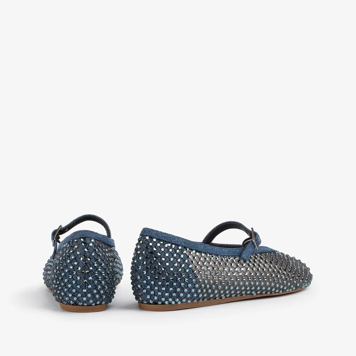 GILDA BALLET FLAT Denim blue fishnet ballet flat with Crystals