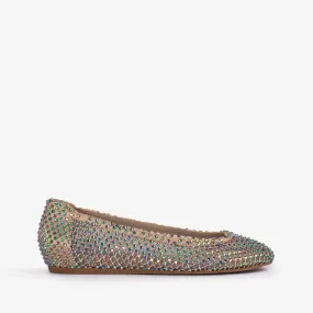 GILDA BALLET FLAT Gold fishnet ballet flat with iridescent Crystals