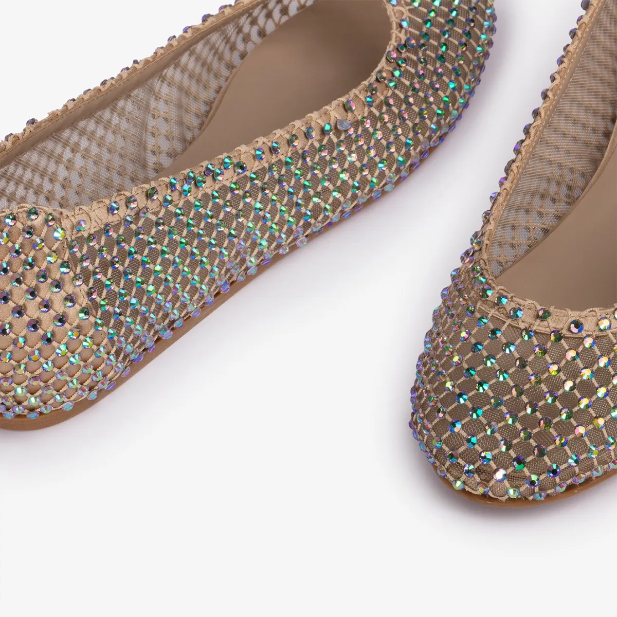 GILDA BALLET FLAT Gold fishnet ballet flat with iridescent Crystals