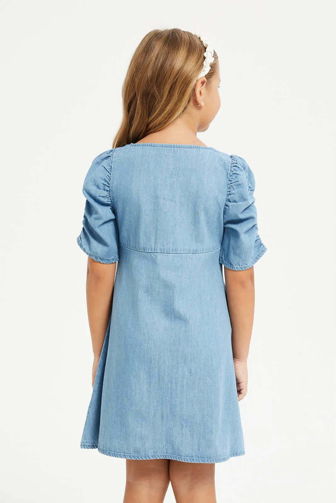 Girls Blue Front Open Denim Dress