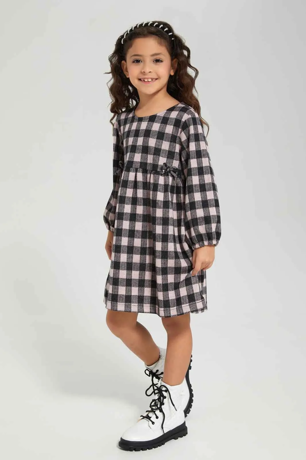 Girls Grey Checkered Dress