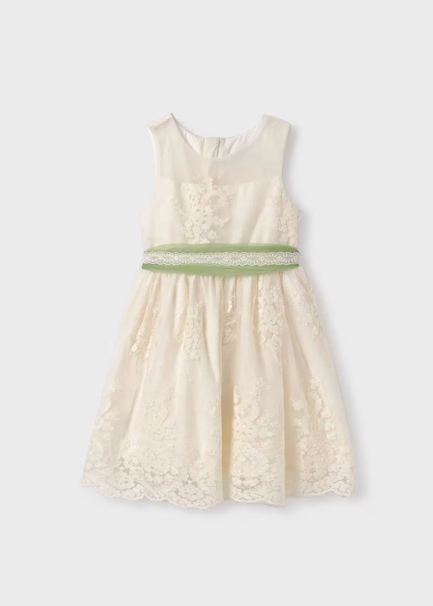 Natural Jacquard Tulle Dress for Girls