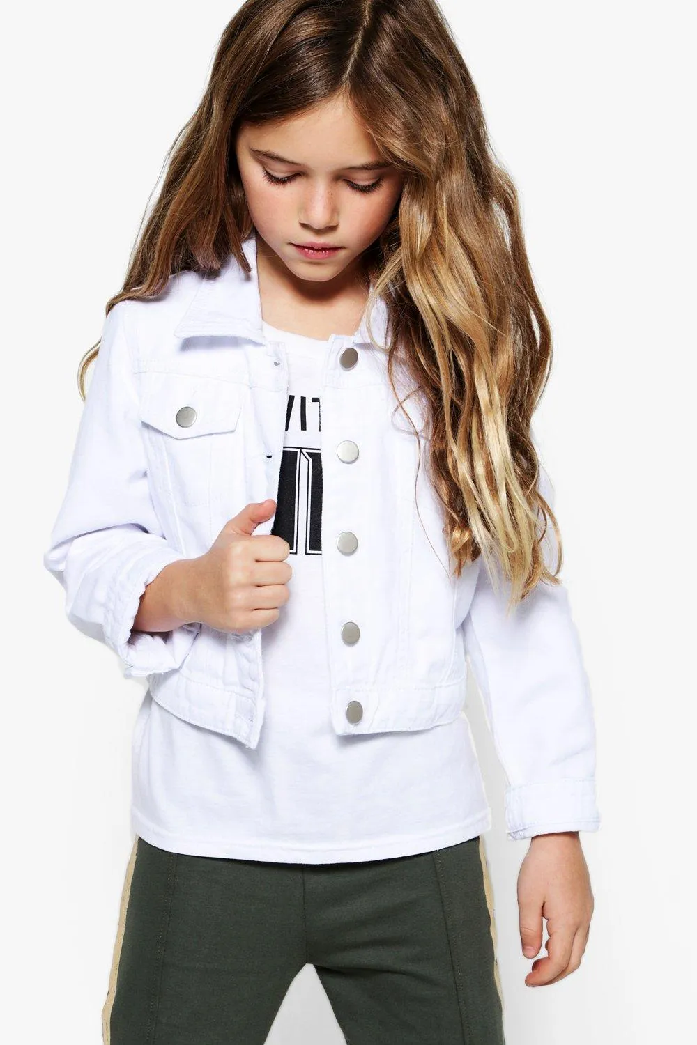 Girls White Denim Jacket