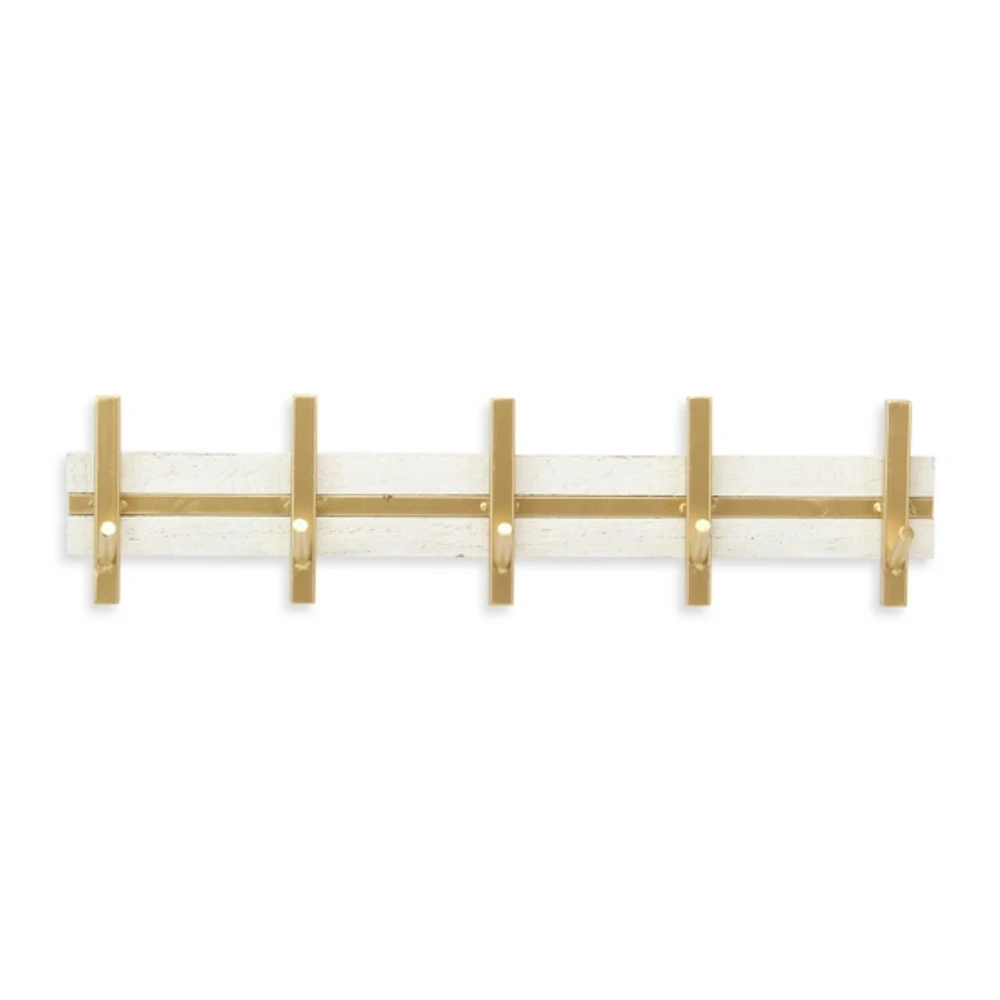 Gold and White 5-Hook Coat Rack