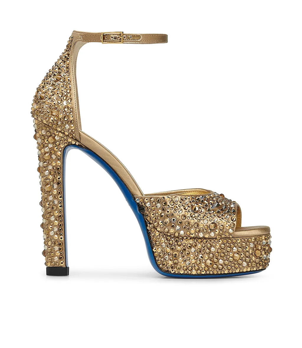 Golden leather platform sandals with crystals