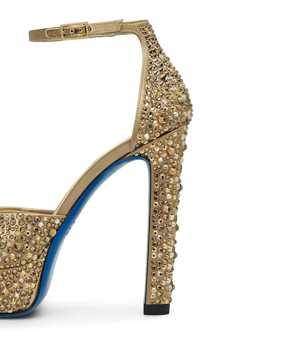 Golden leather platform sandals with crystals