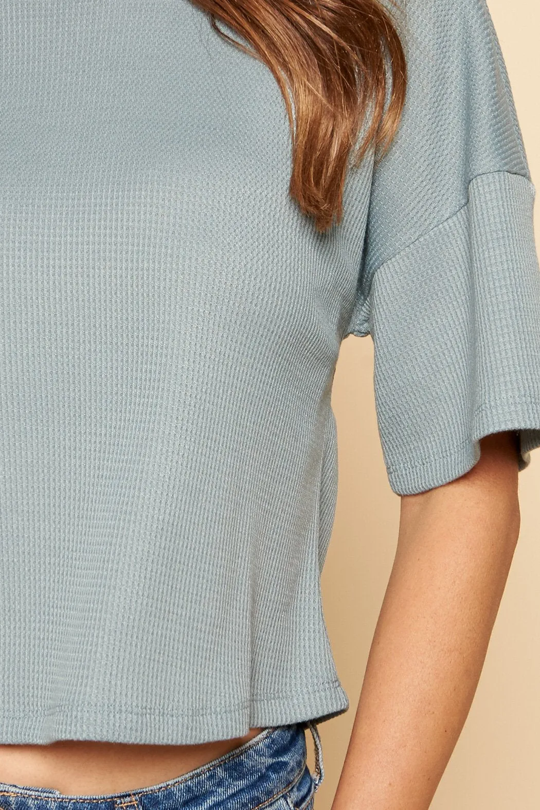 Good Days Waffle Knit Boxy Cropped T Shirt