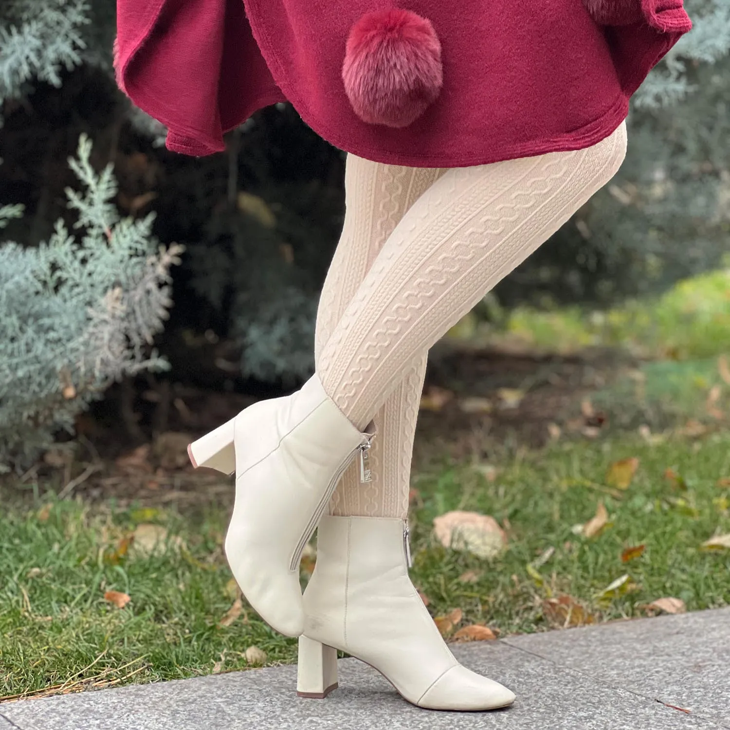 Grannies Cable Knit Wool Tights - Oatmeal (V2)