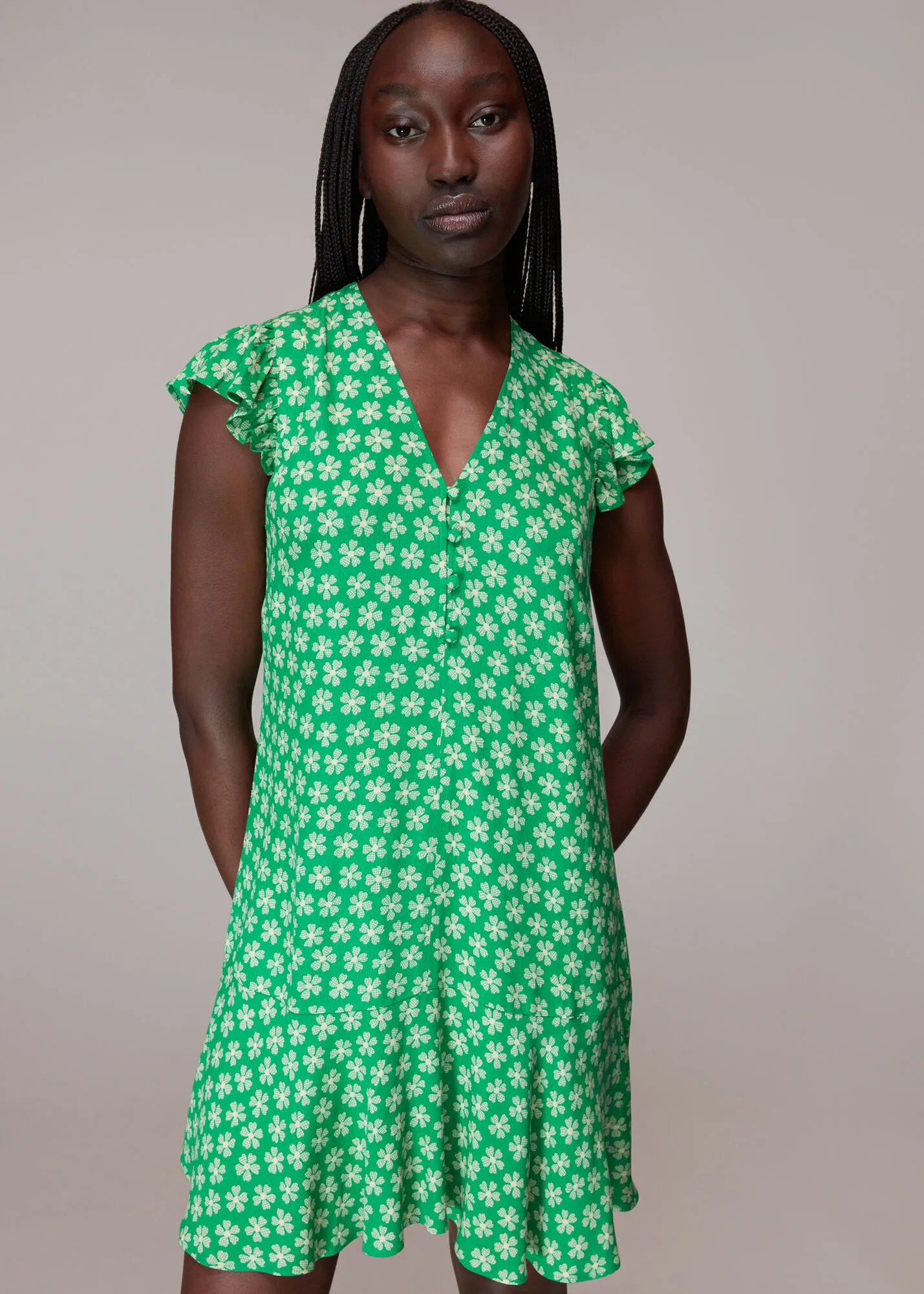 Green Daisy Check Print Flippy Dress