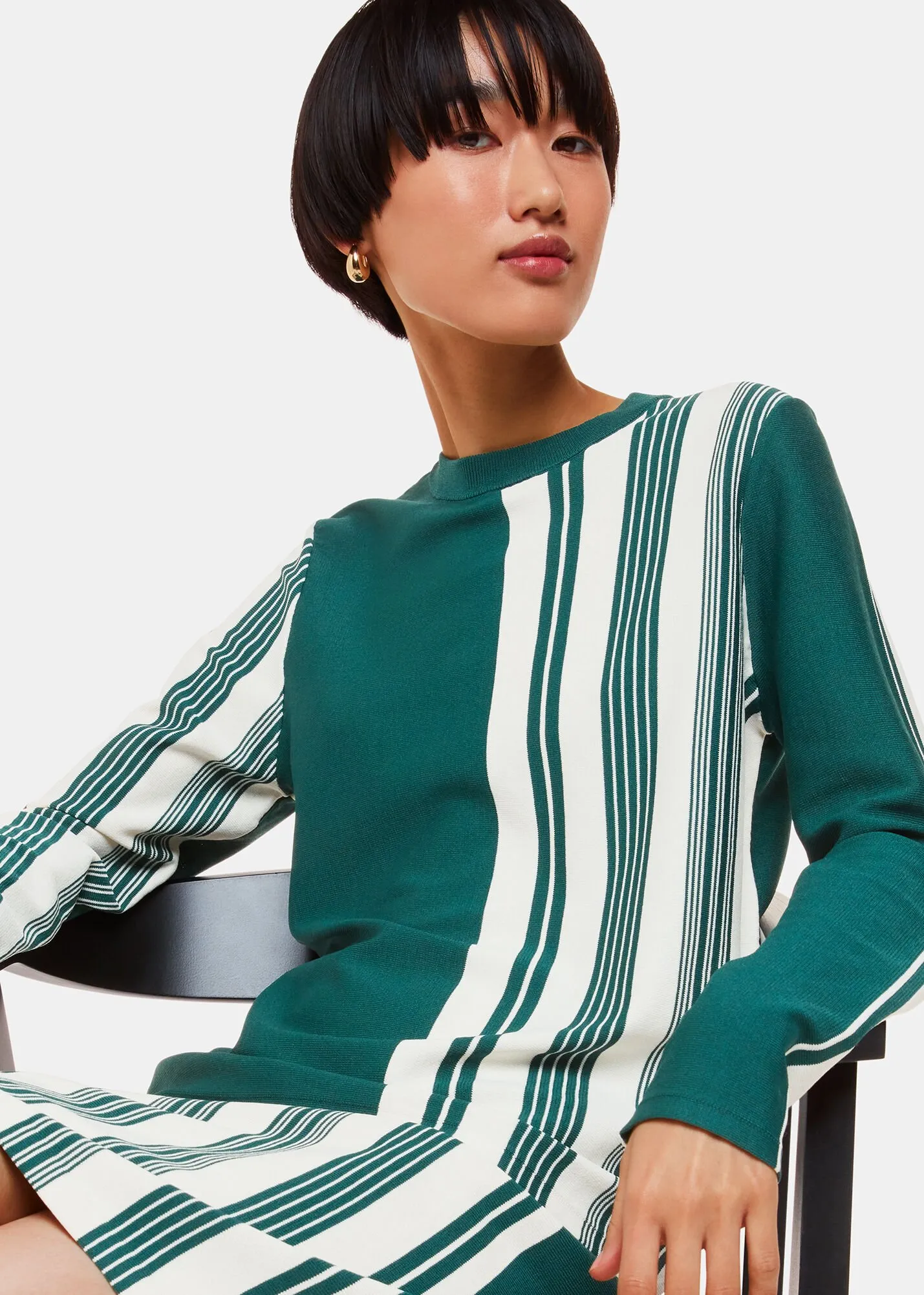 Green Vertical Stripe Crew Neck Knit