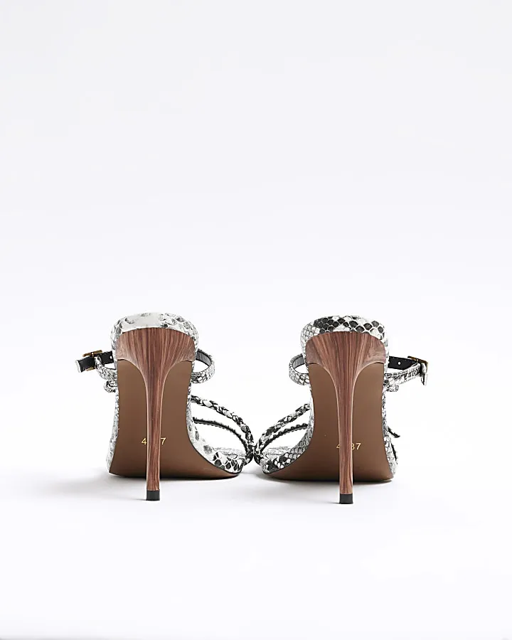 Grey animal print strappy heeled sandals