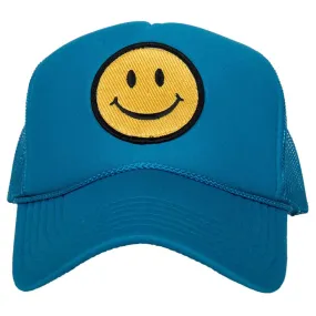 Happy Face Foam Trucker Hat Blue