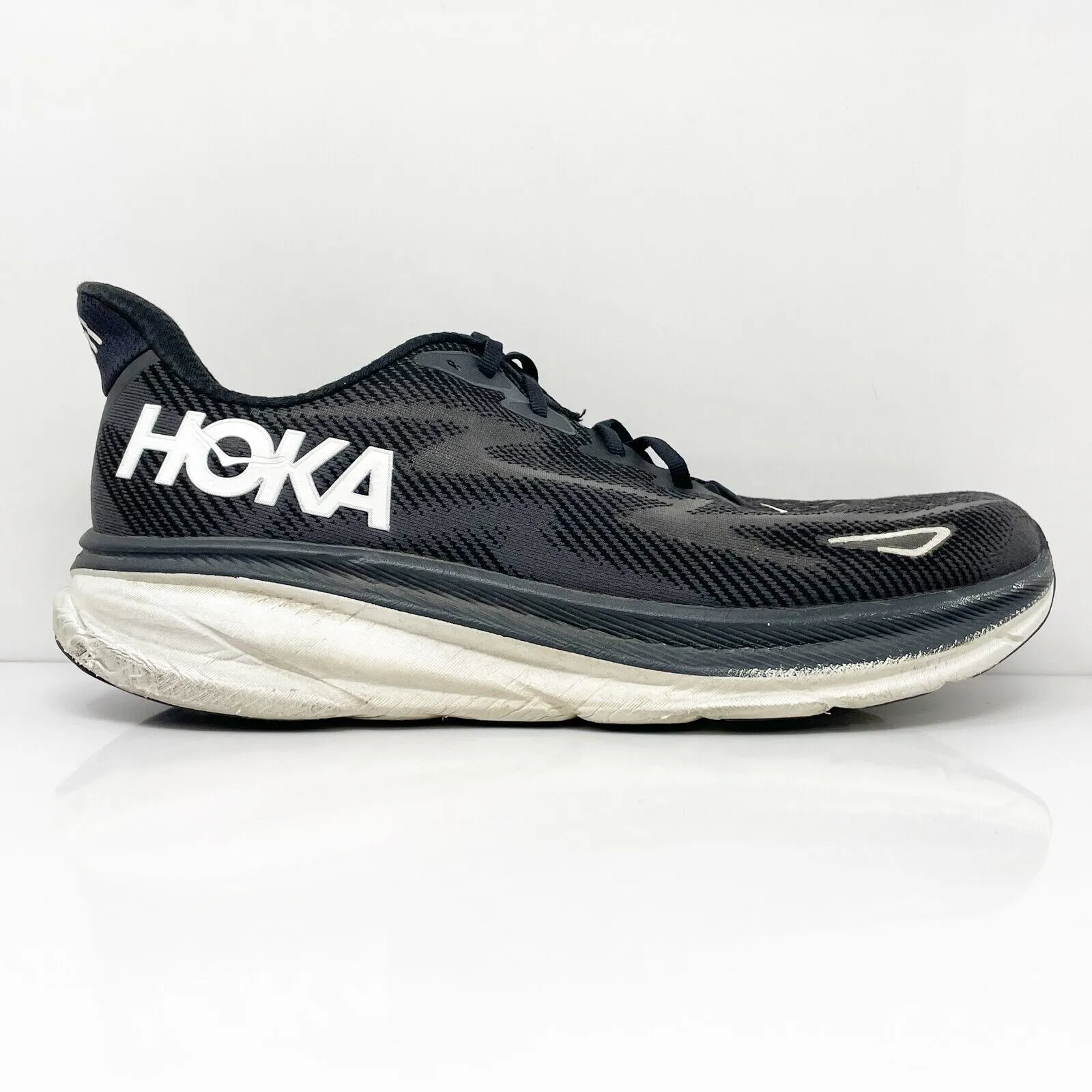 Hoka One One Mens Clifton 9 1127895 BWHT Black Running Shoes Sneakers Size 12.5D