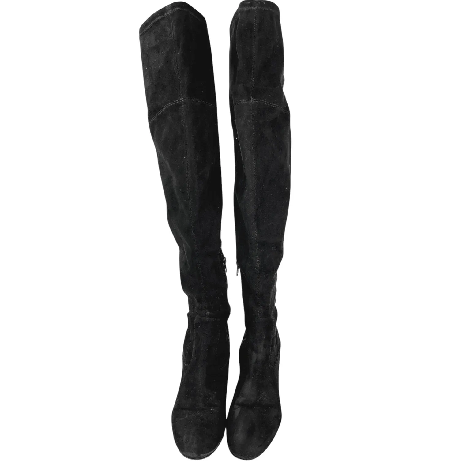 Ivanka Trump Black Suede Knee High Almond Toe Block Heels Western Boots Size 8