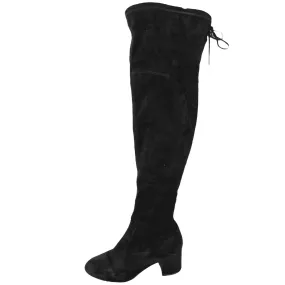 Ivanka Trump Black Suede Knee High Almond Toe Block Heels Western Boots Size 8