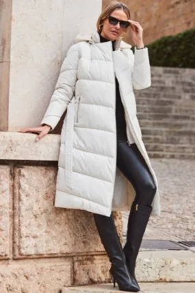 Ivory Longline Padded Coat with Removable Hood