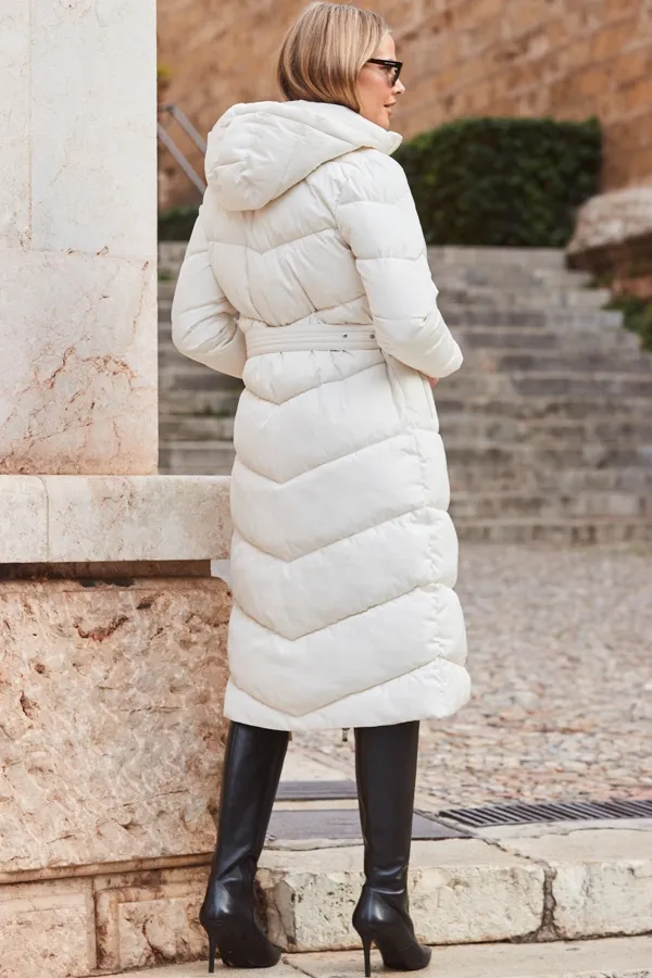 Ivory Longline Padded Coat with Removable Hood