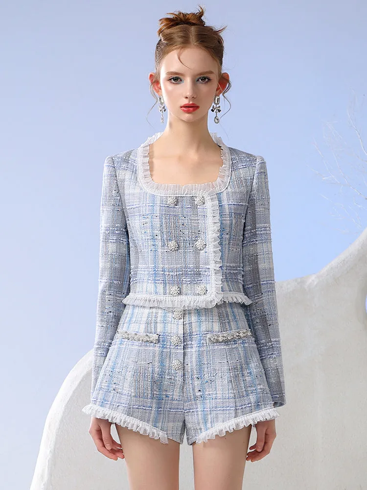 Jacket＆Short-Pants Tweed Suit Lace Set-Up