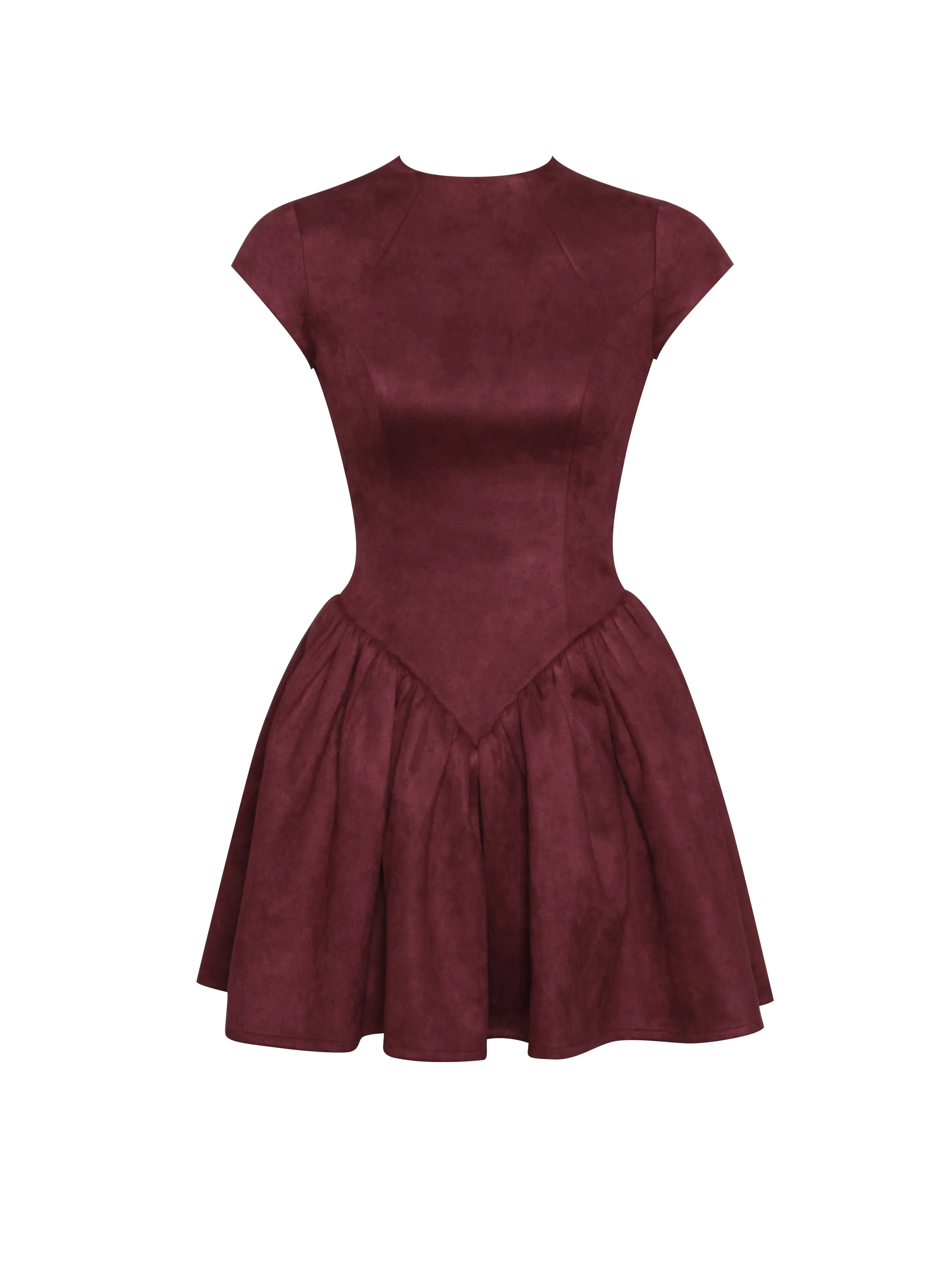 Jacqueline Backless Burgundy Mini Puffy Suede Dress