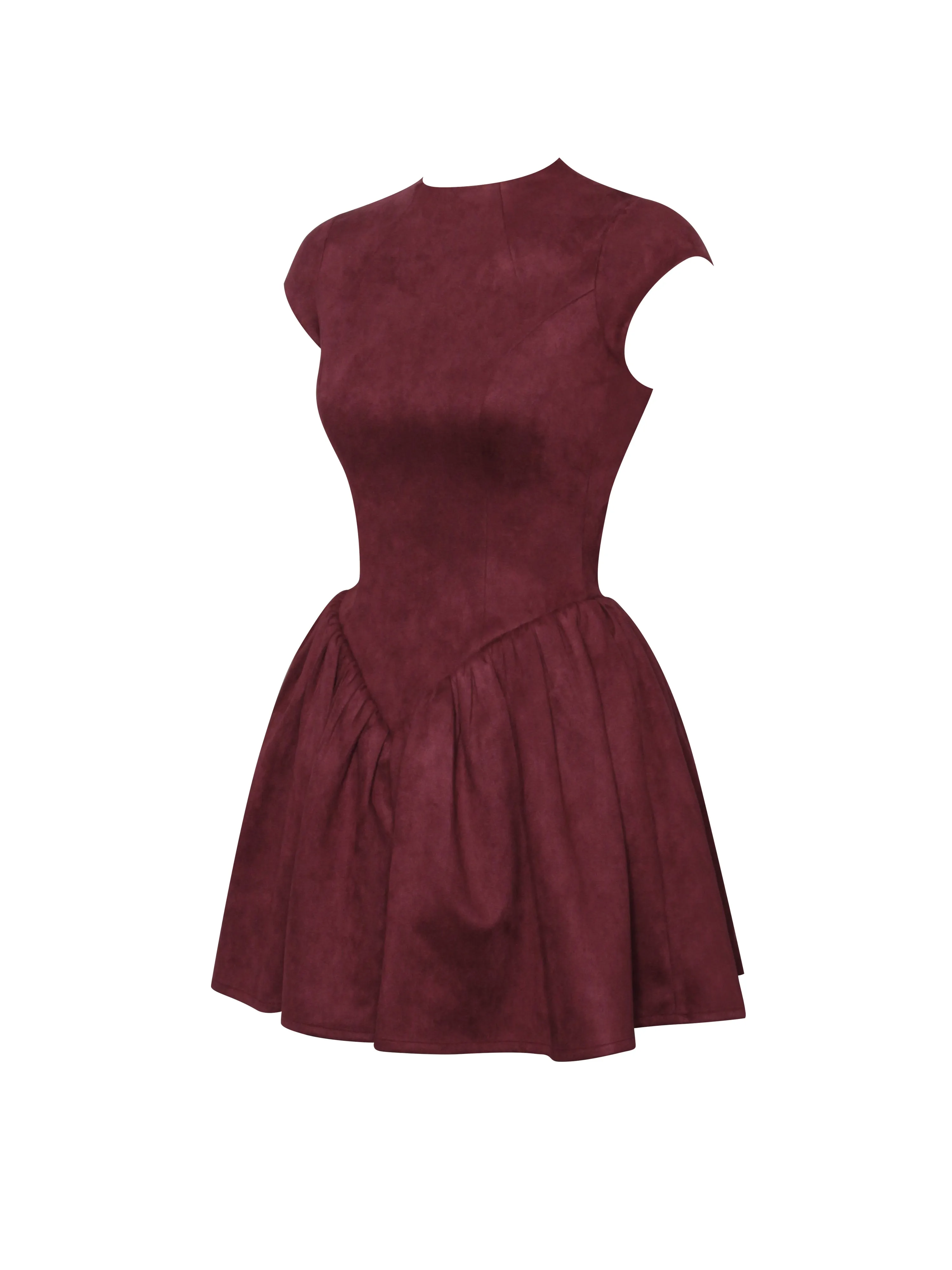 Jacqueline Backless Burgundy Mini Puffy Suede Dress