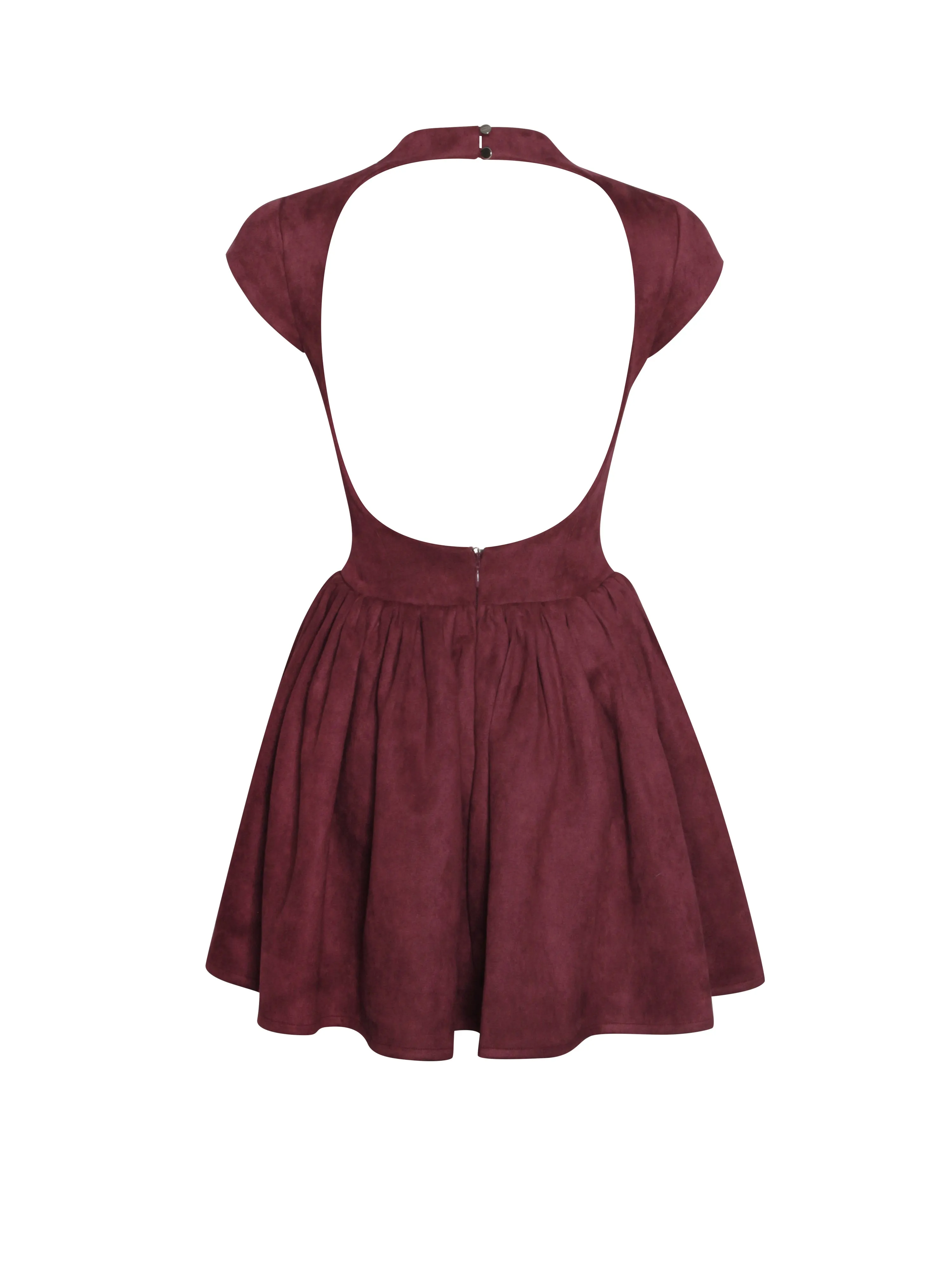 Jacqueline Backless Burgundy Mini Puffy Suede Dress