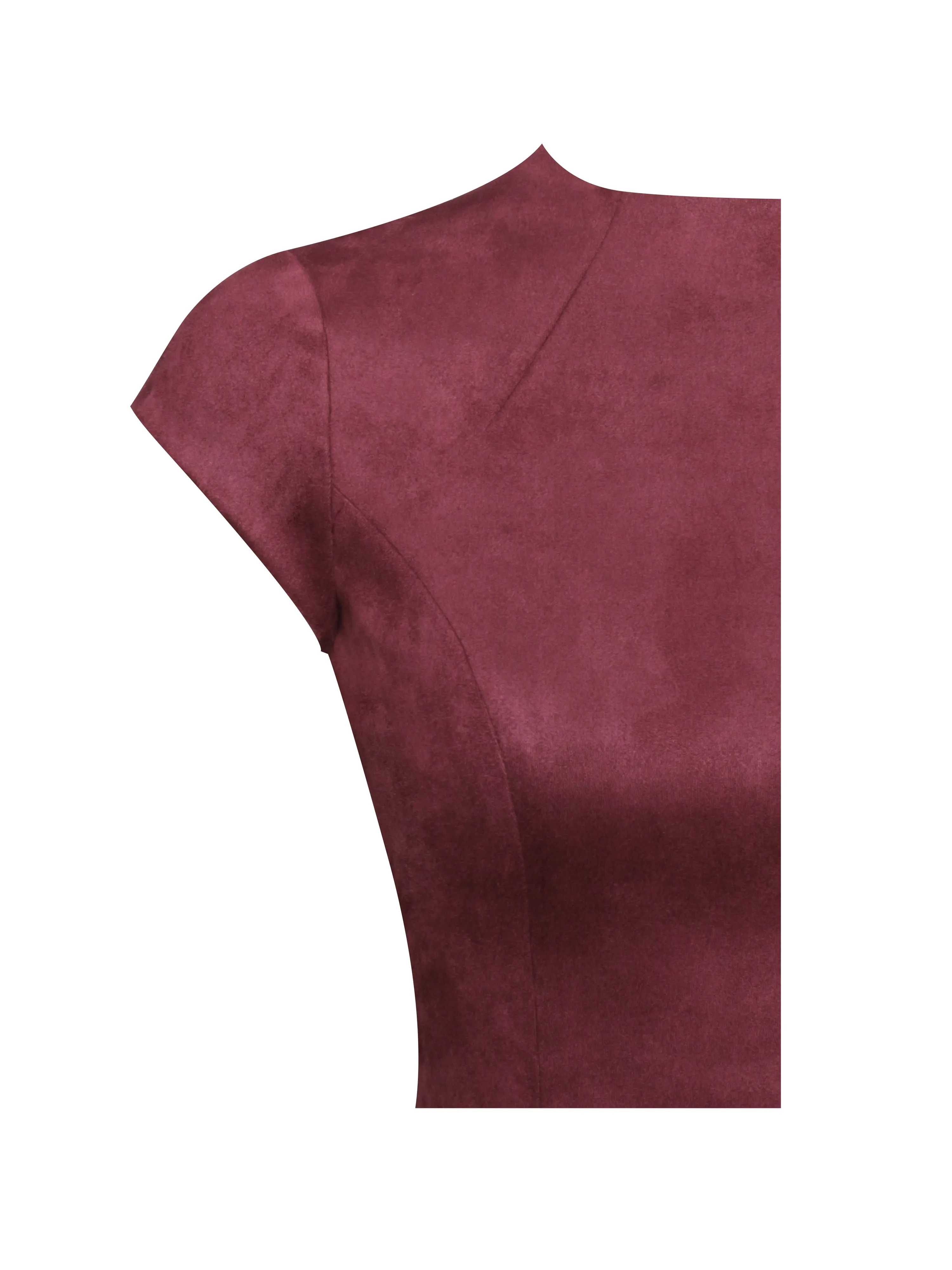 Jacqueline Backless Burgundy Mini Puffy Suede Dress