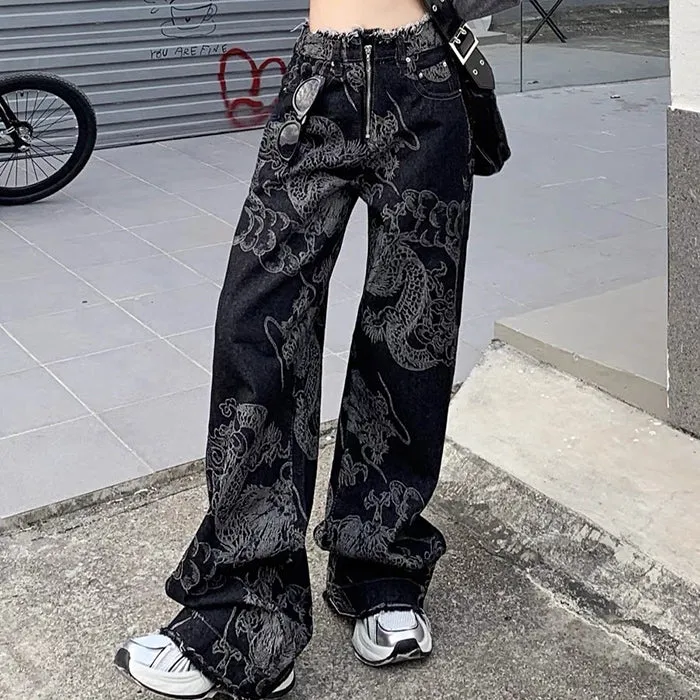 Japanese Dragon Aesthetic Jeans