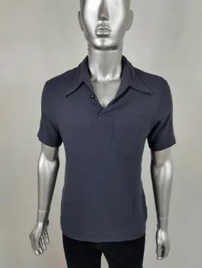 Joe Casely-Hayford Vintage Mens Greyish Navy Blue Knit Polo Top, 1990s