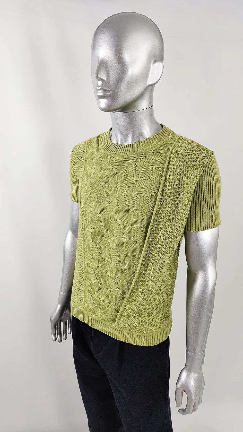 Joe Casely Hayford Vintage Mens Lime Green Avant Garde Knit Shirt