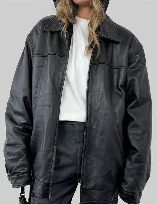 Black Oversized Leather Jacket - William