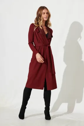 Jolie Midi Coat In Burgundy