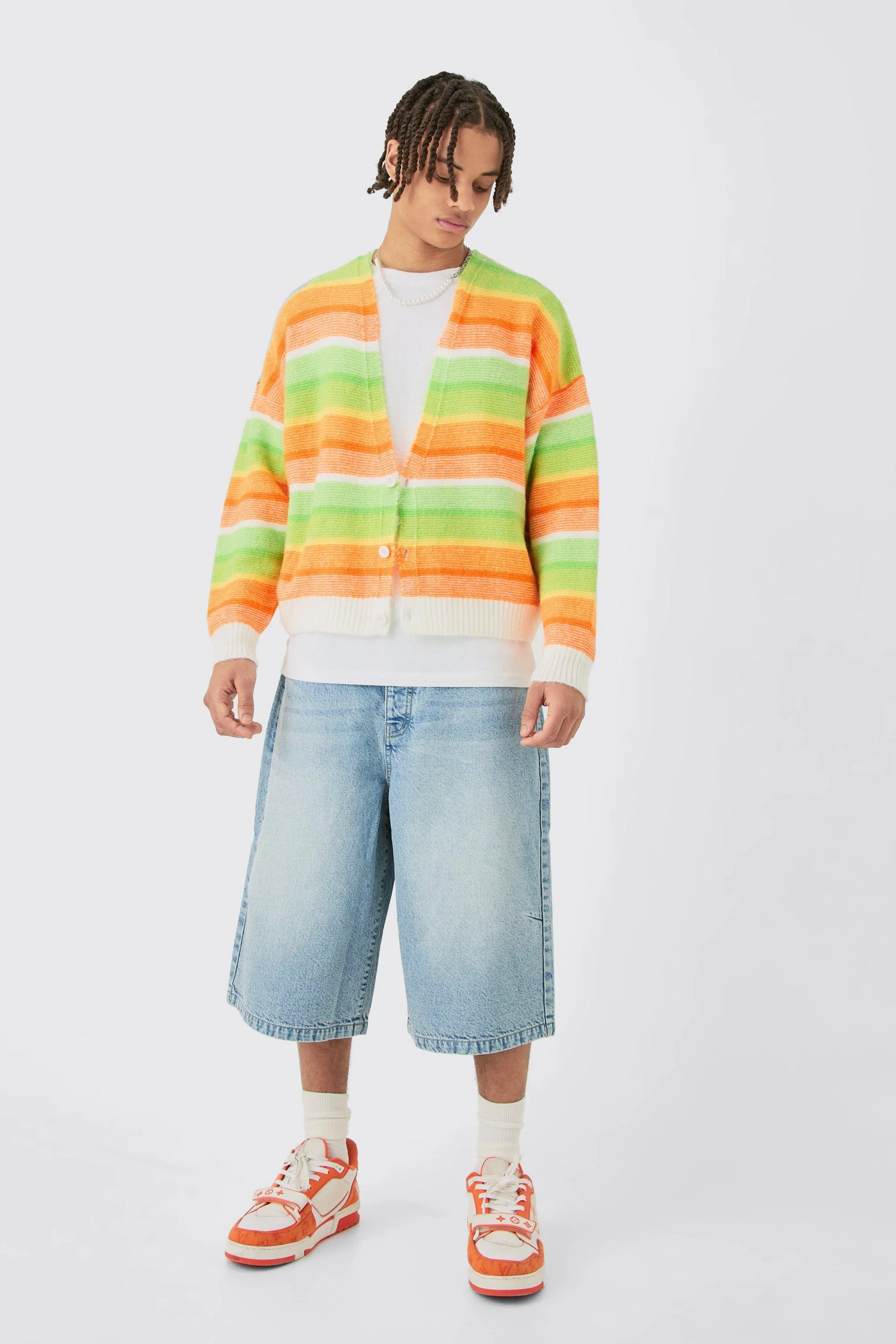 boohooMAN Orange Striped Cardigan: Shop Jumpers & Cardigans