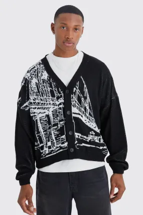 Oversized Line Graphic Cardigan - Jumpers & Cardigans Collection | boohooMAN