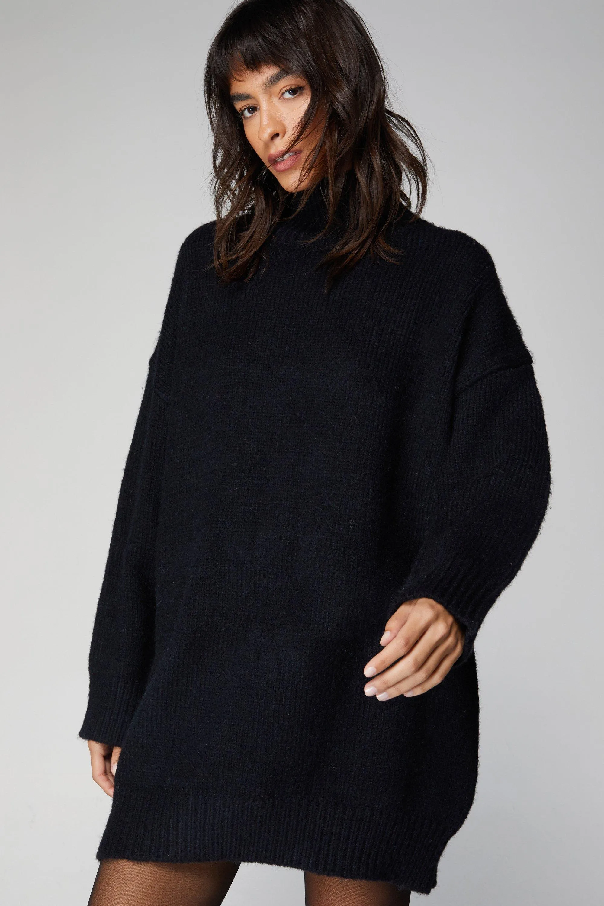 Oversized Turtleneck Jumper Dress in Brushed Knit - NastyGal