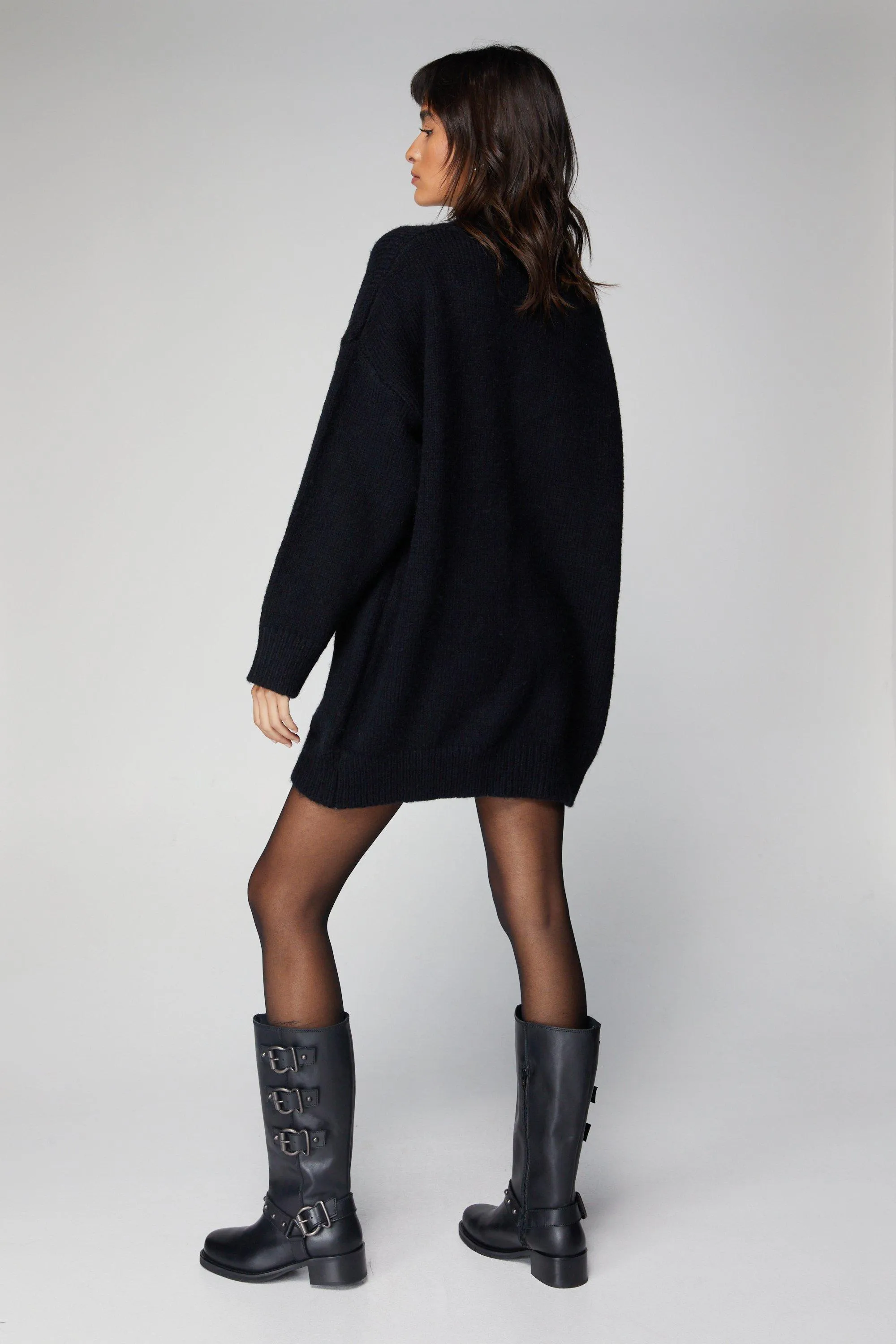 Oversized Turtleneck Jumper Dress in Brushed Knit - NastyGal