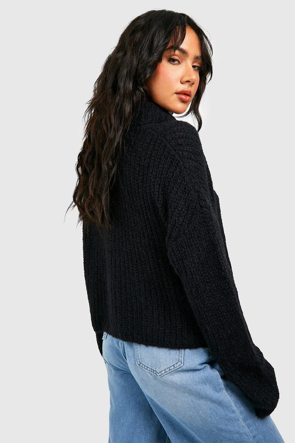 Jumpers & Cardigans | Fluffy Knit Roll Neck Crop Jumper | boohoo